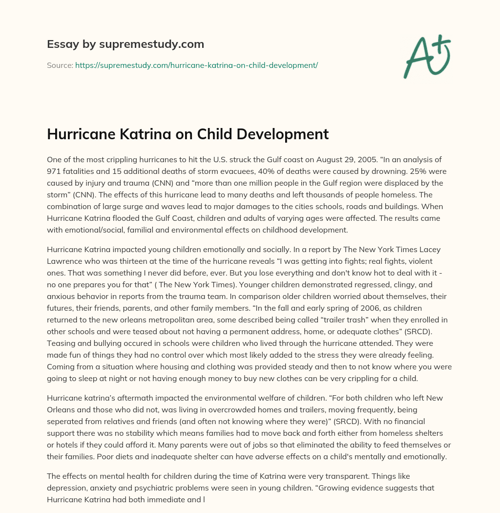 Hurricane Katrina on Child Development essay