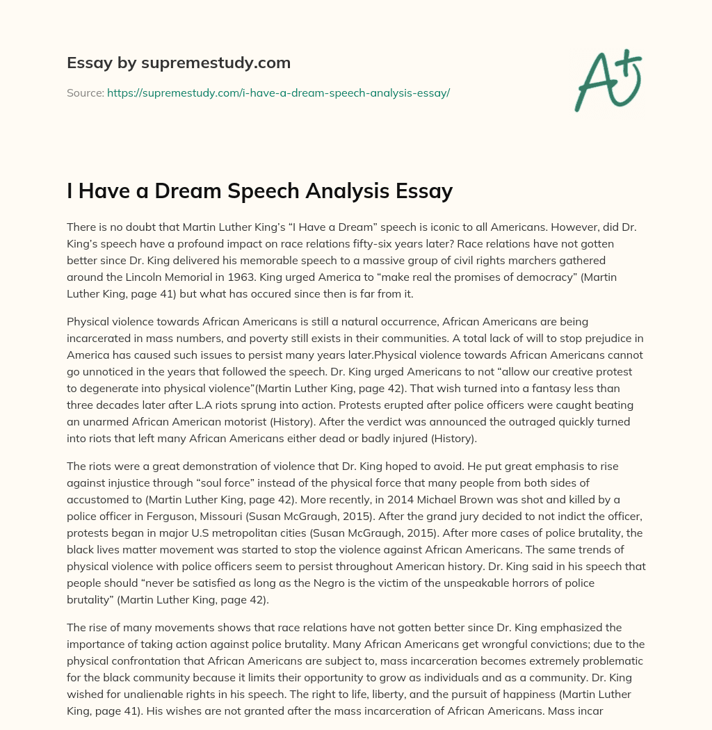 I Have a Dream Speech Analysis Essay essay