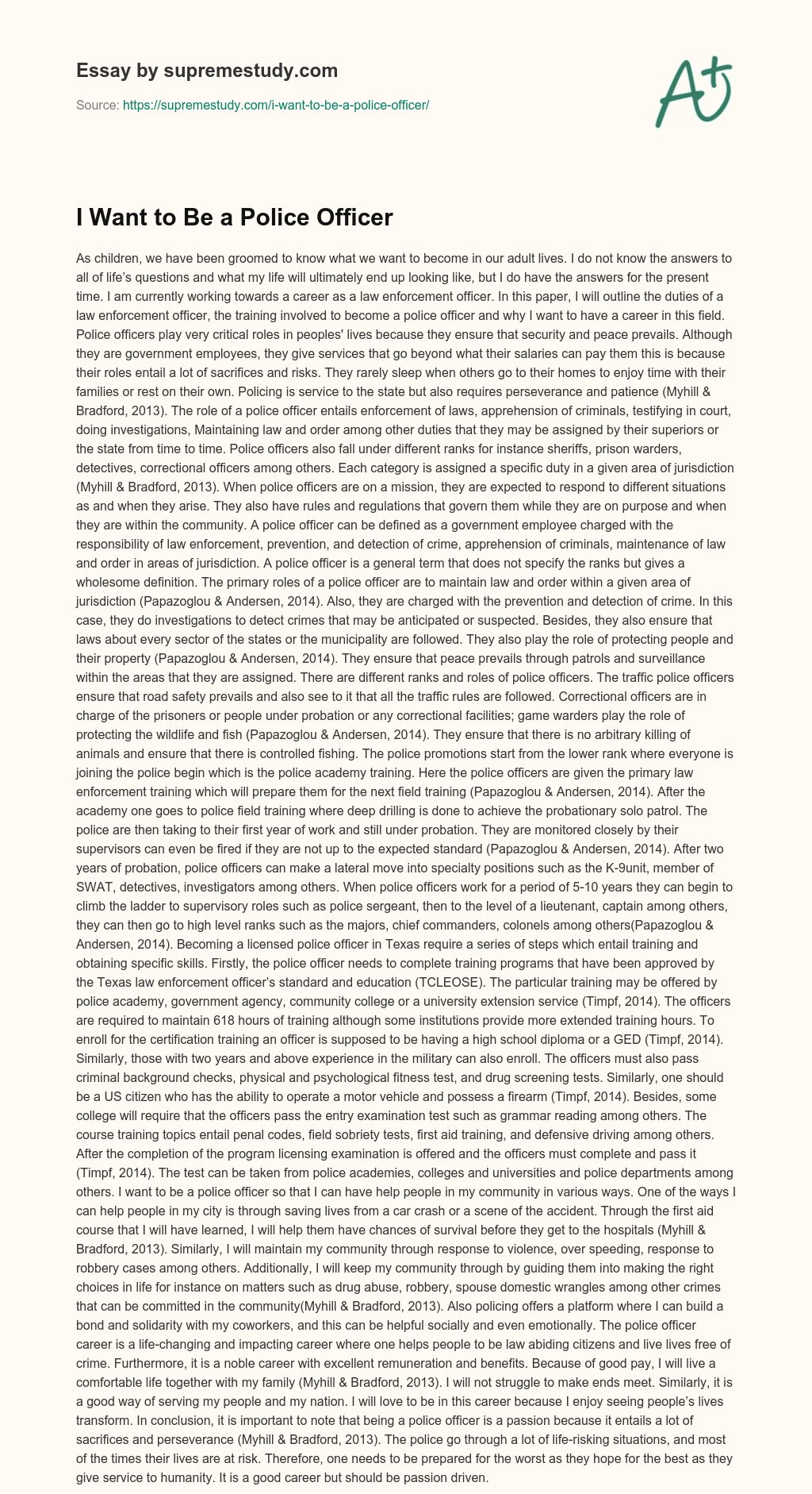 I Want to Be a Police Officer essay