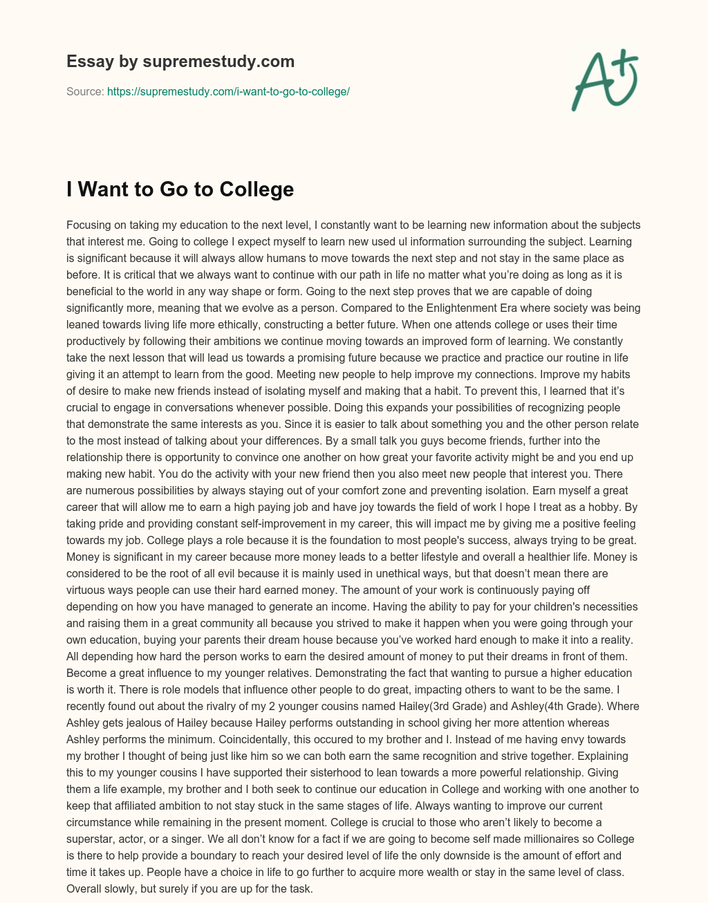 I Want to Go to College essay