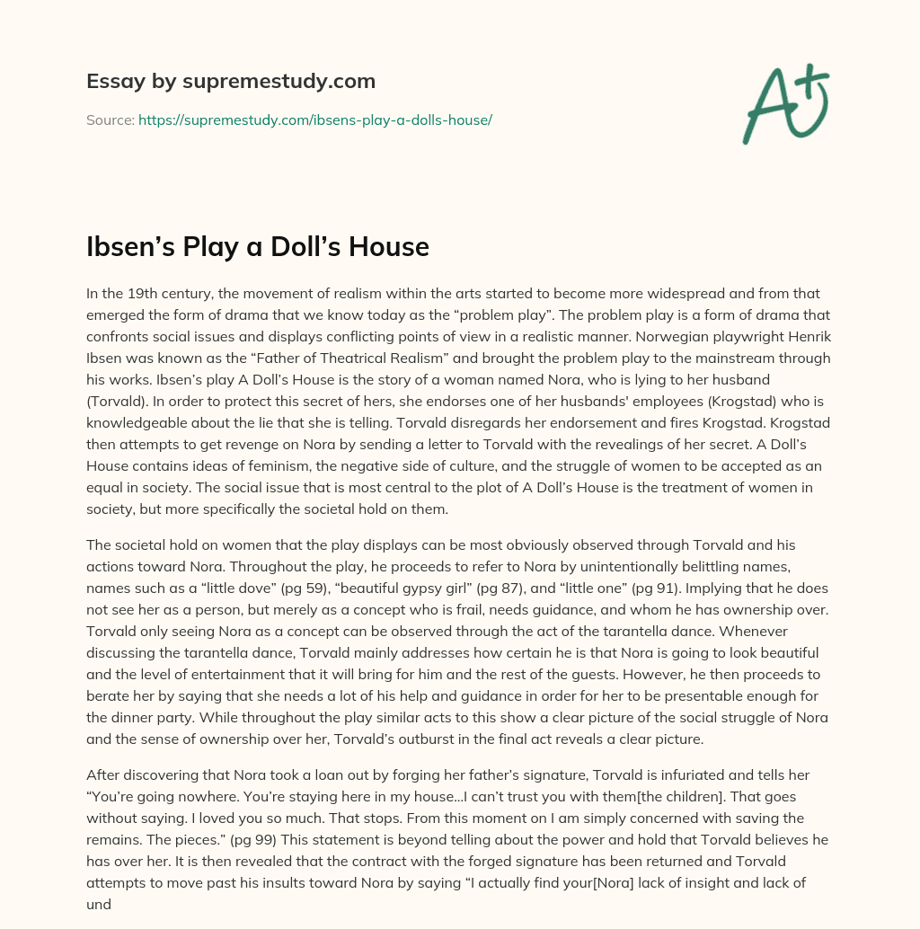 Ibsen’s Play a Doll’s House essay