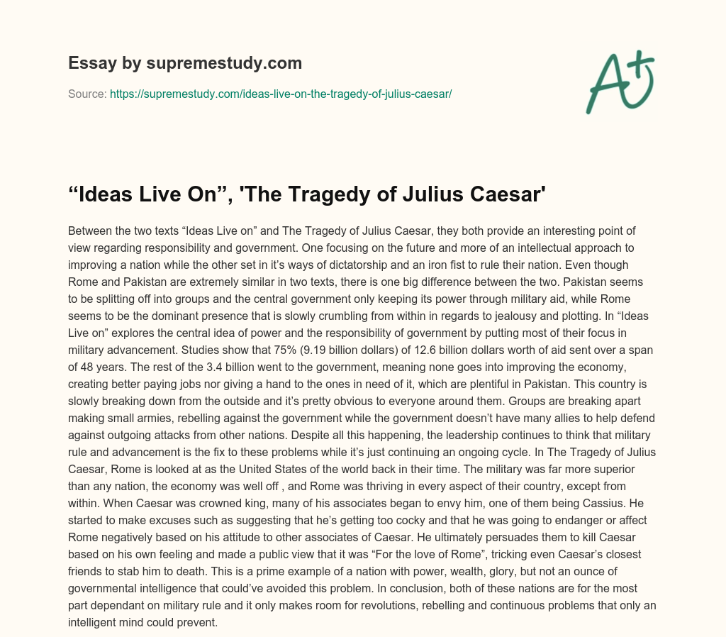 “Ideas Live On”, ‘The Tragedy of Julius Caesar’ essay