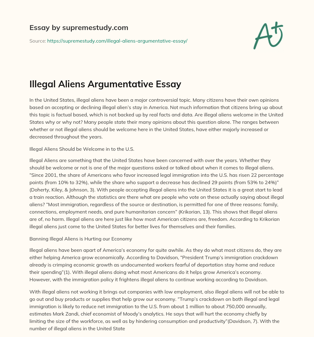 Illegal Aliens Argumentative Essay essay
