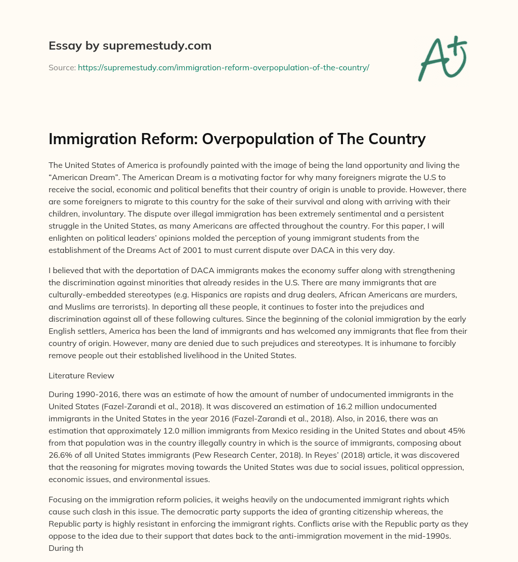 Immigration Reform: Overpopulation of The Country essay