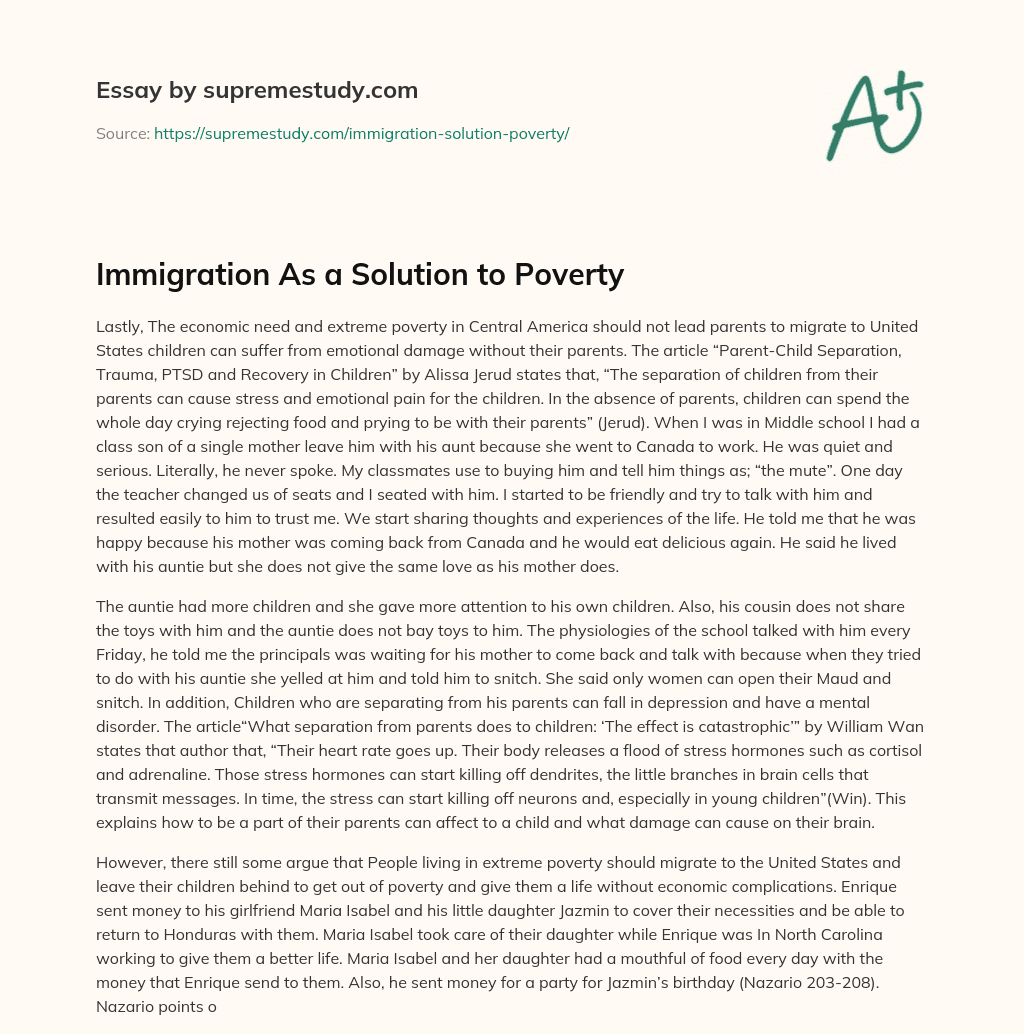 Immigration As a Solution to Poverty essay
