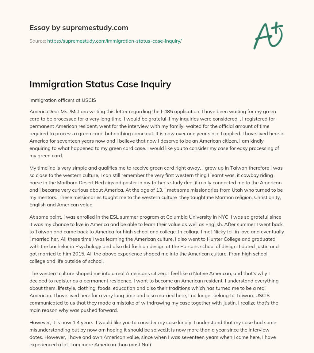 Immigration Status Case Inquiry essay