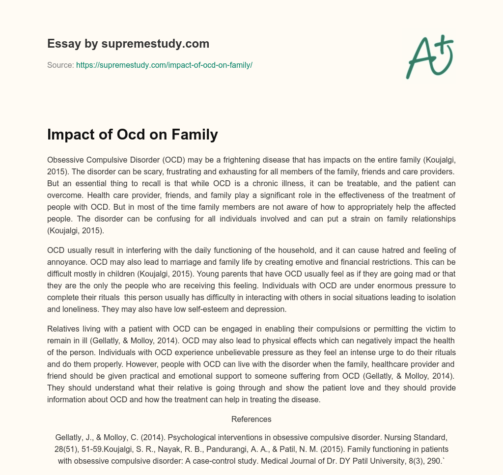 Impact of Ocd on Family essay