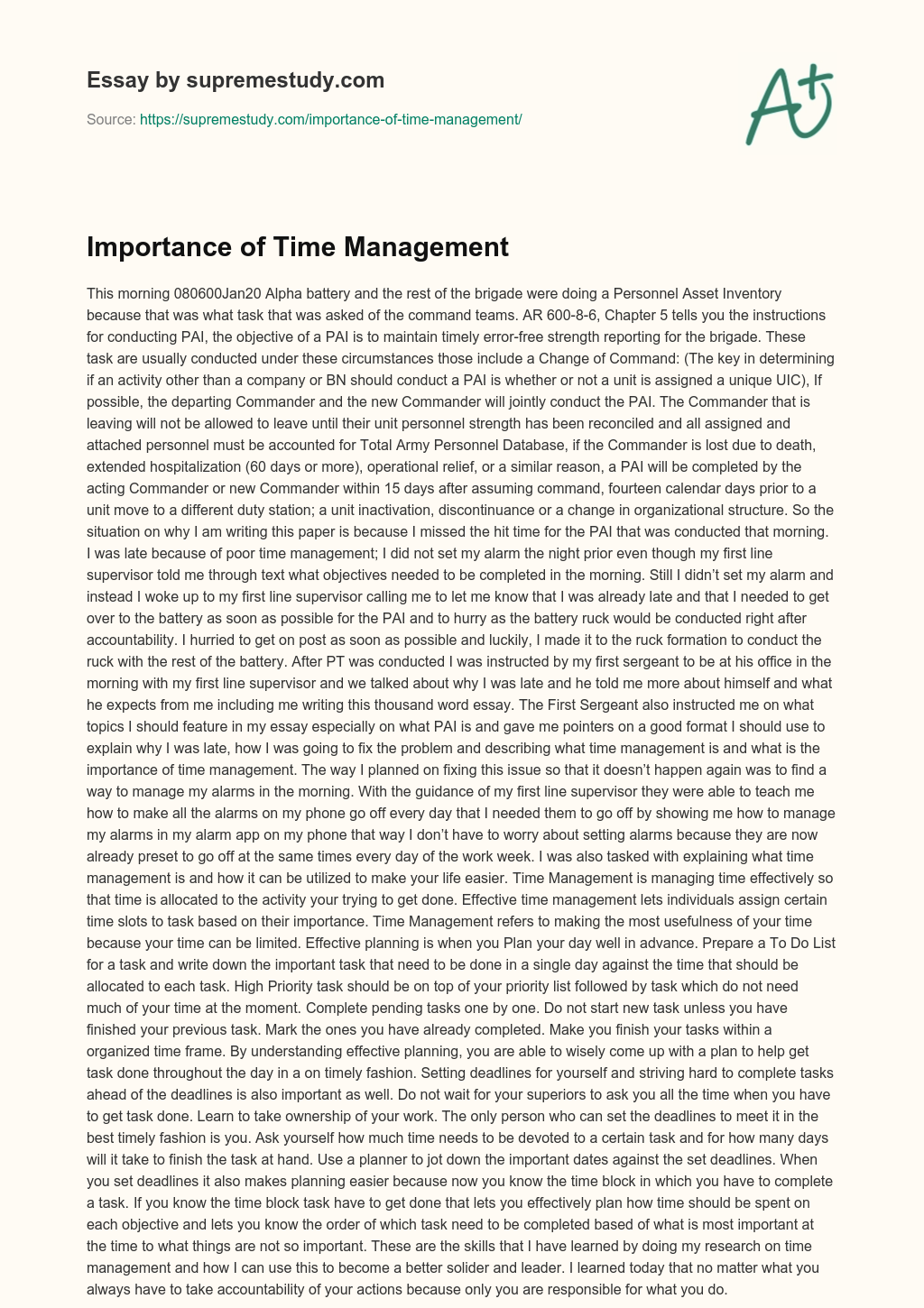 Importance of Time Management essay