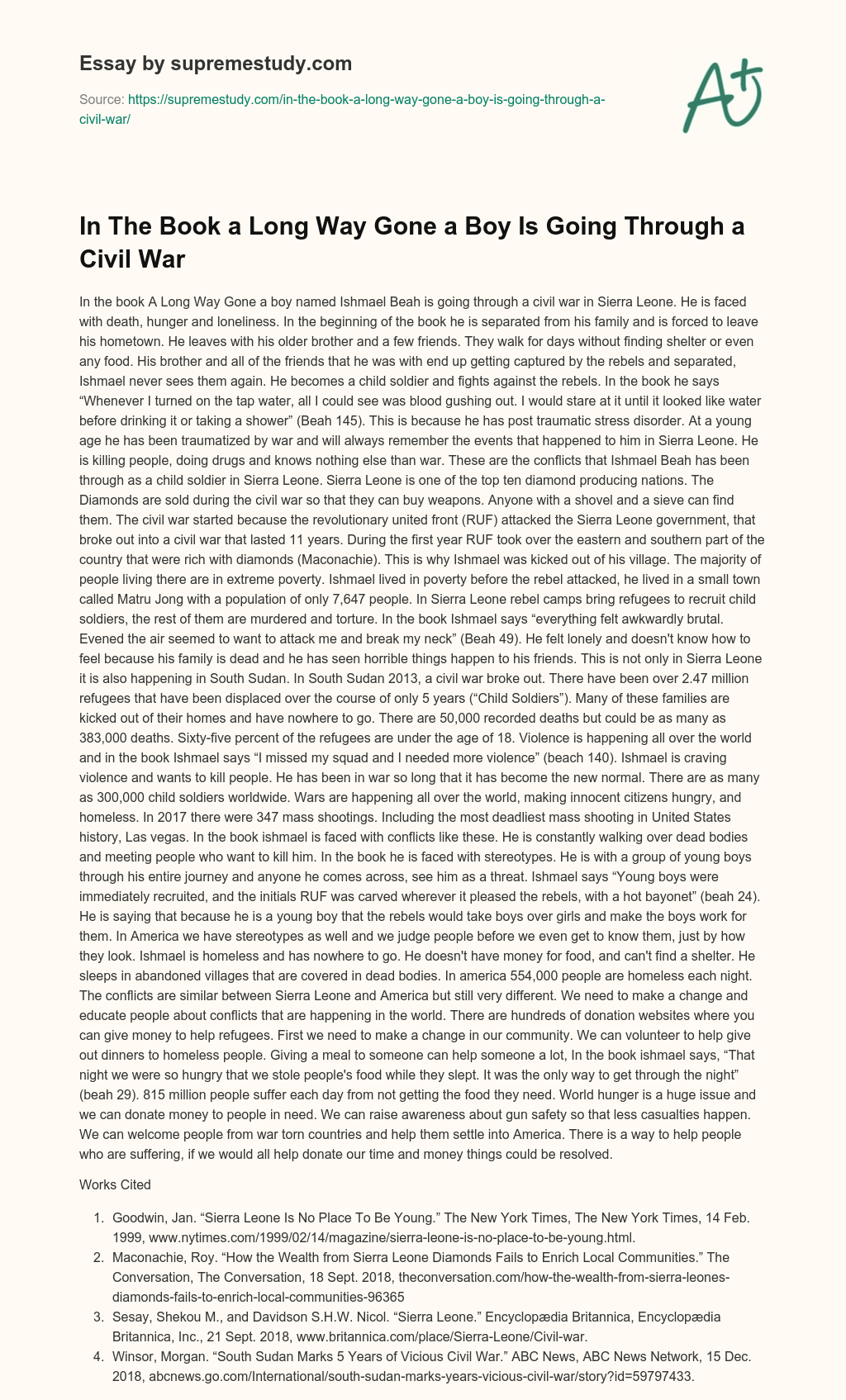 In The Book a Long Way Gone a Boy Is Going Through a Civil War essay