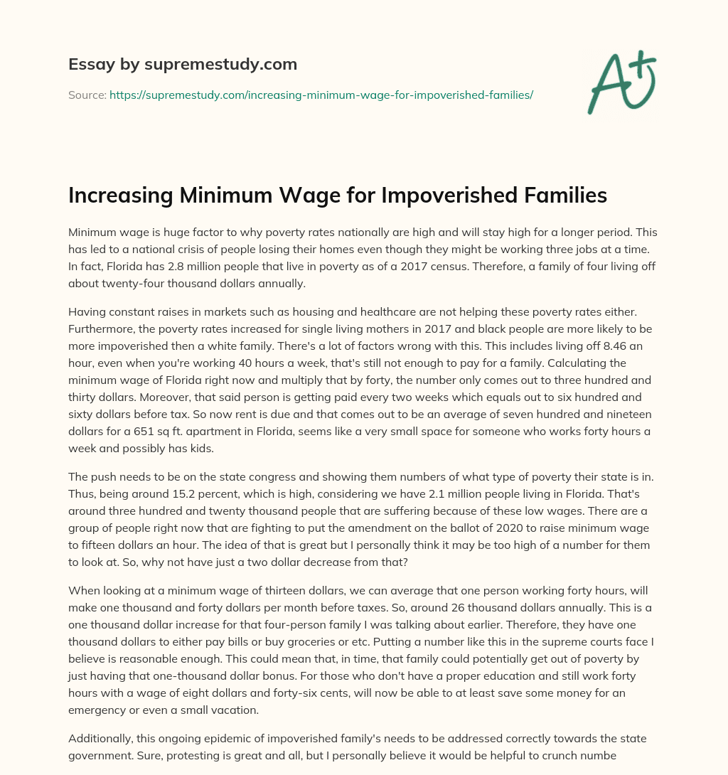 Increasing Minimum Wage for Impoverished Families essay