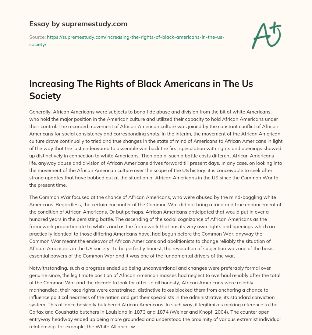 Increasing The Rights of Black Americans in The Us Society essay