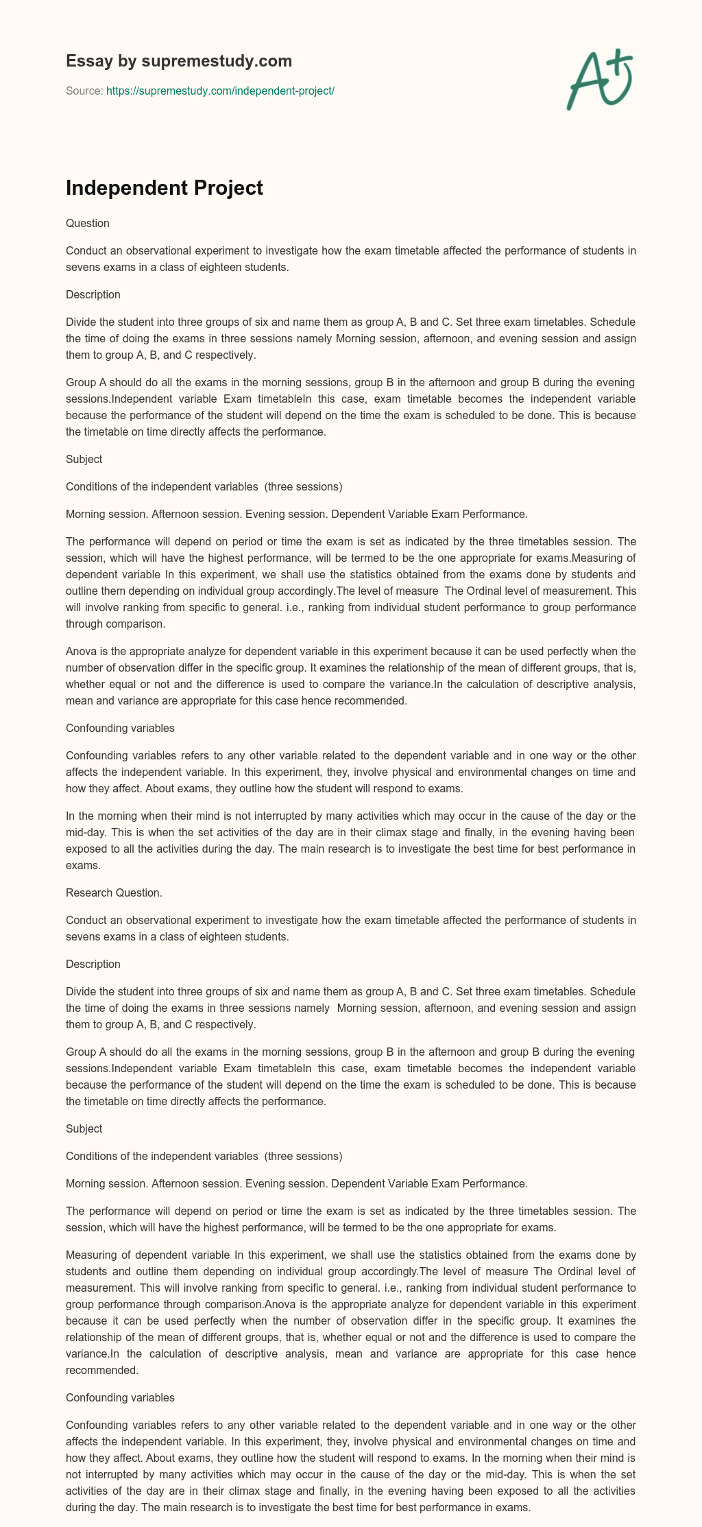 Independent Project essay