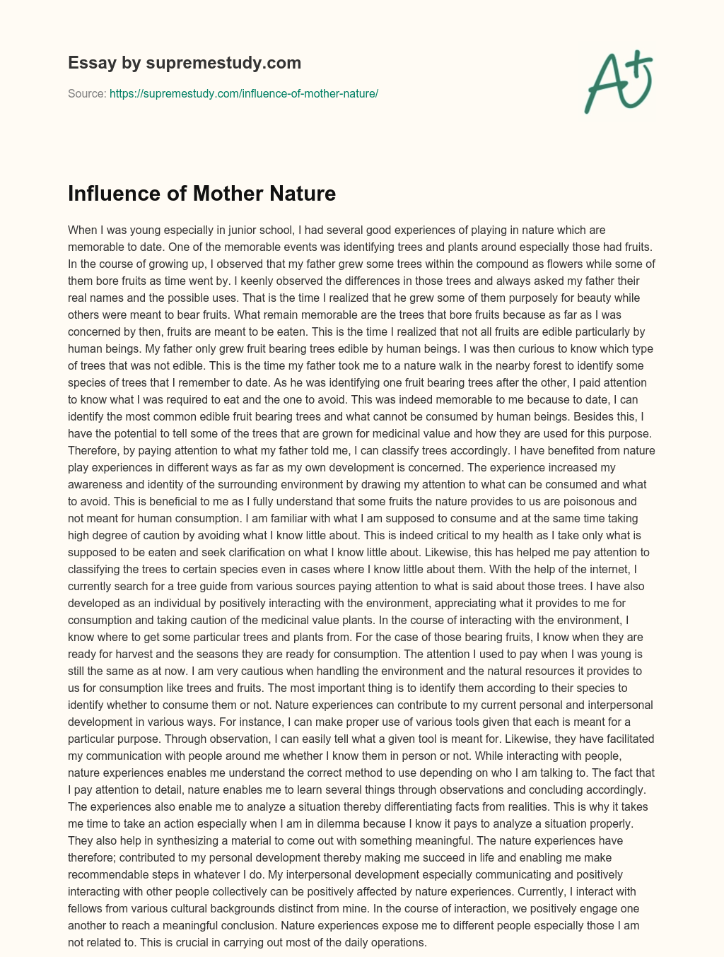 Influence of Mother Nature essay