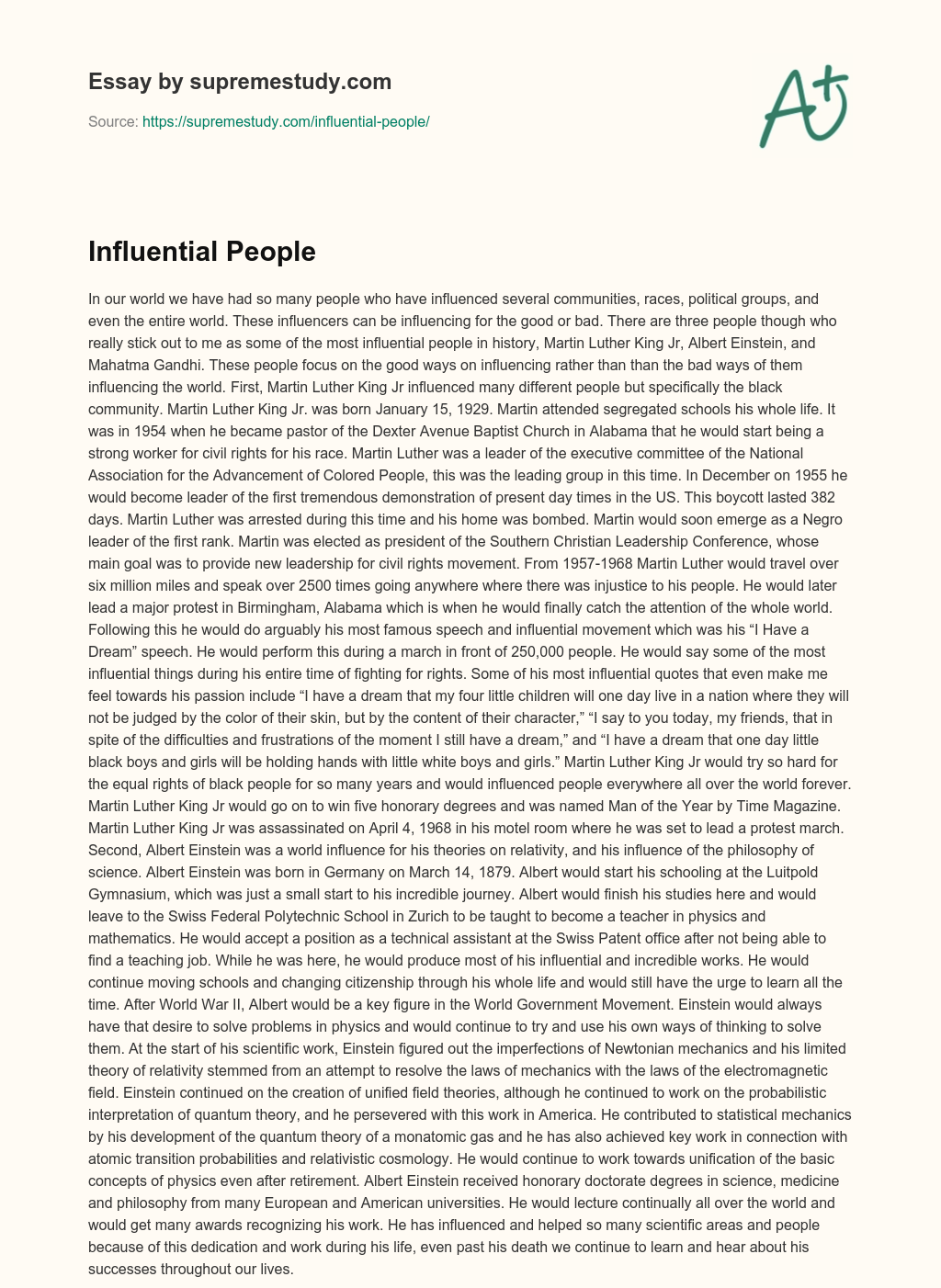 Influential People  essay