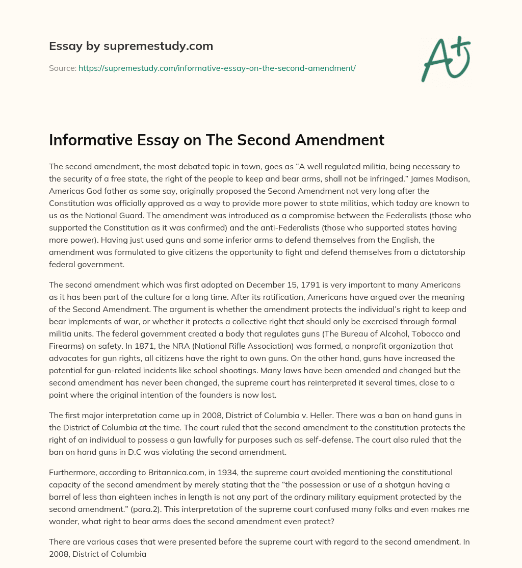 Informative Essay on The Second Amendment essay