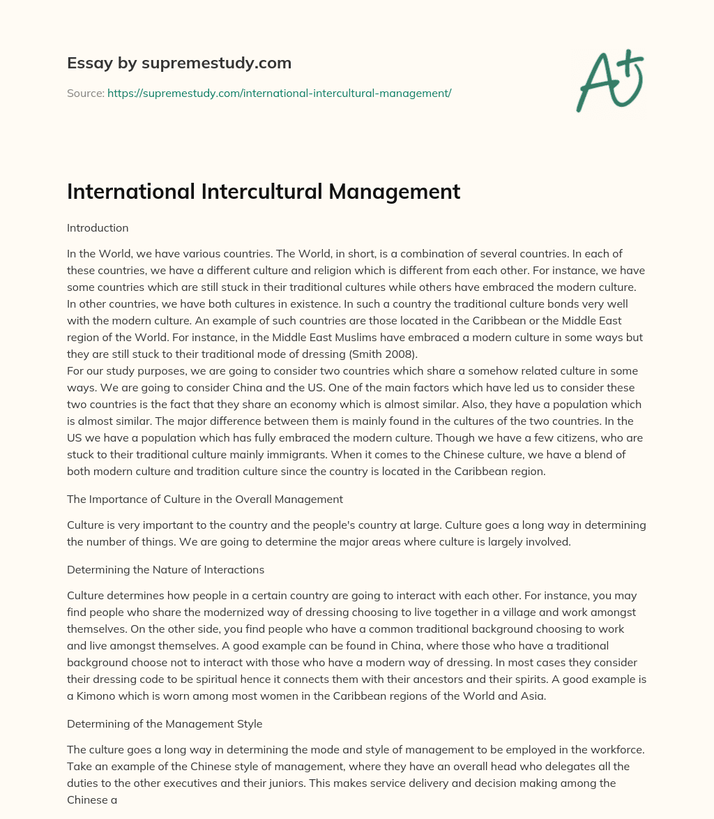 International Intercultural Management essay