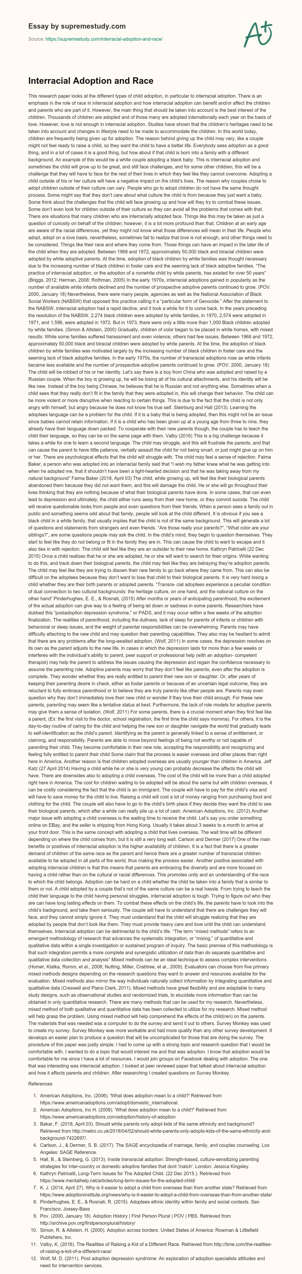 Interracial Adoption and Race essay