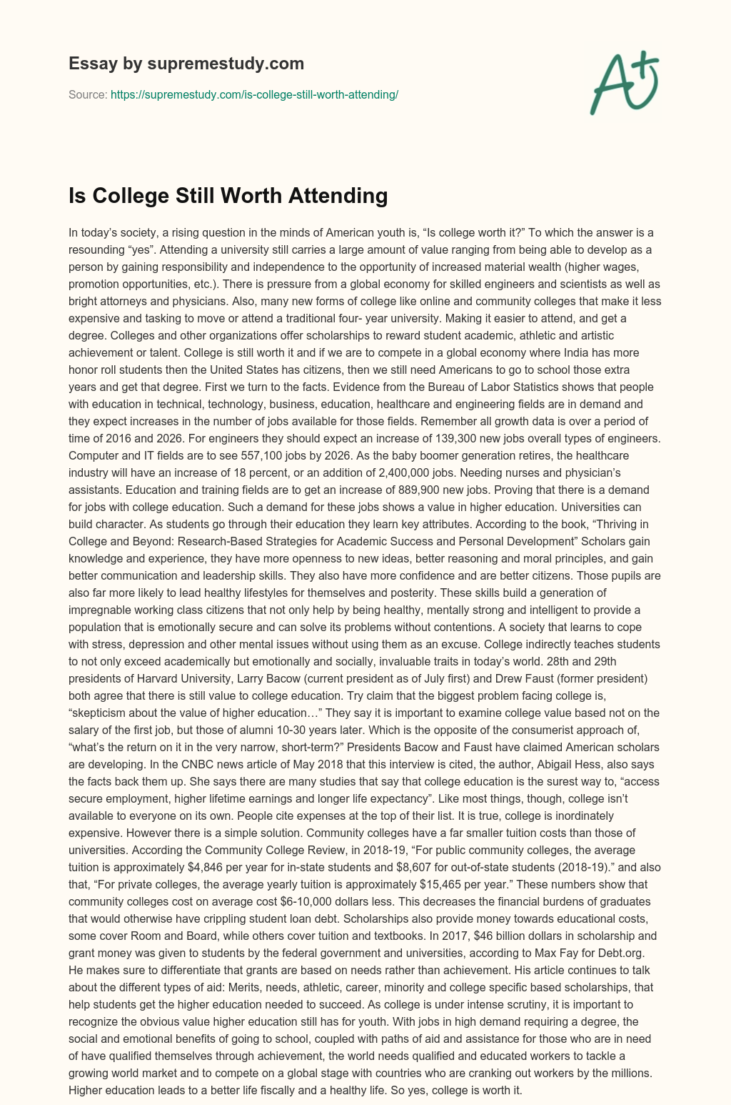 Is College Still Worth Attending essay