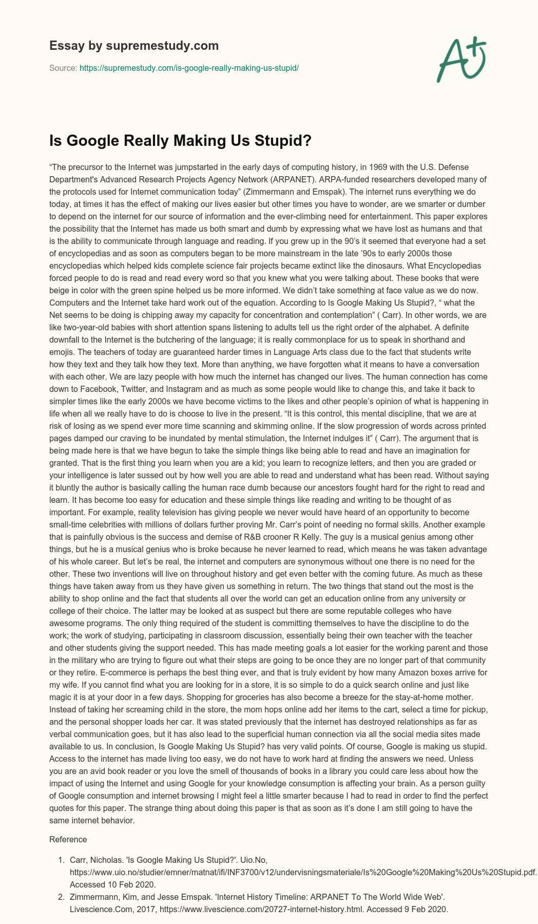 Is Google Really Making Us Stupid? essay