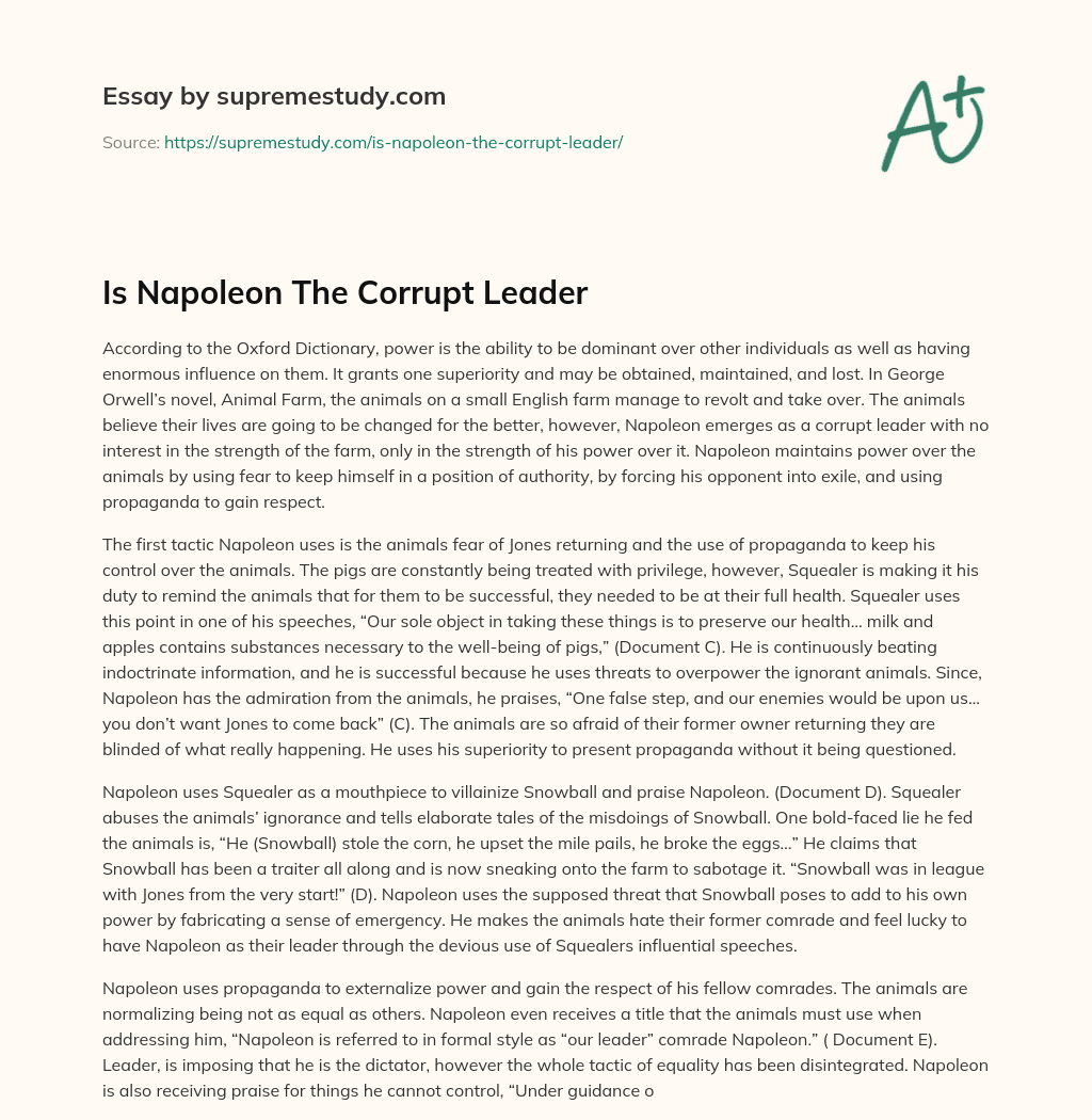 Is Napoleon The Corrupt Leader essay