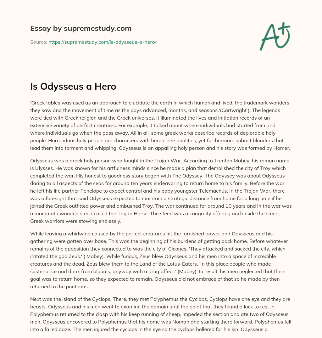 Is Odysseus a Hero essay