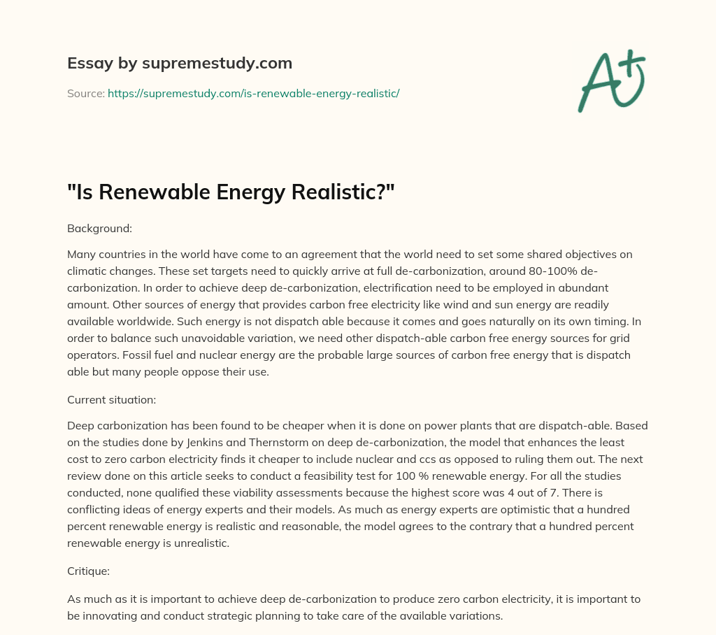 ″Is Renewable Energy Realistic?″ essay