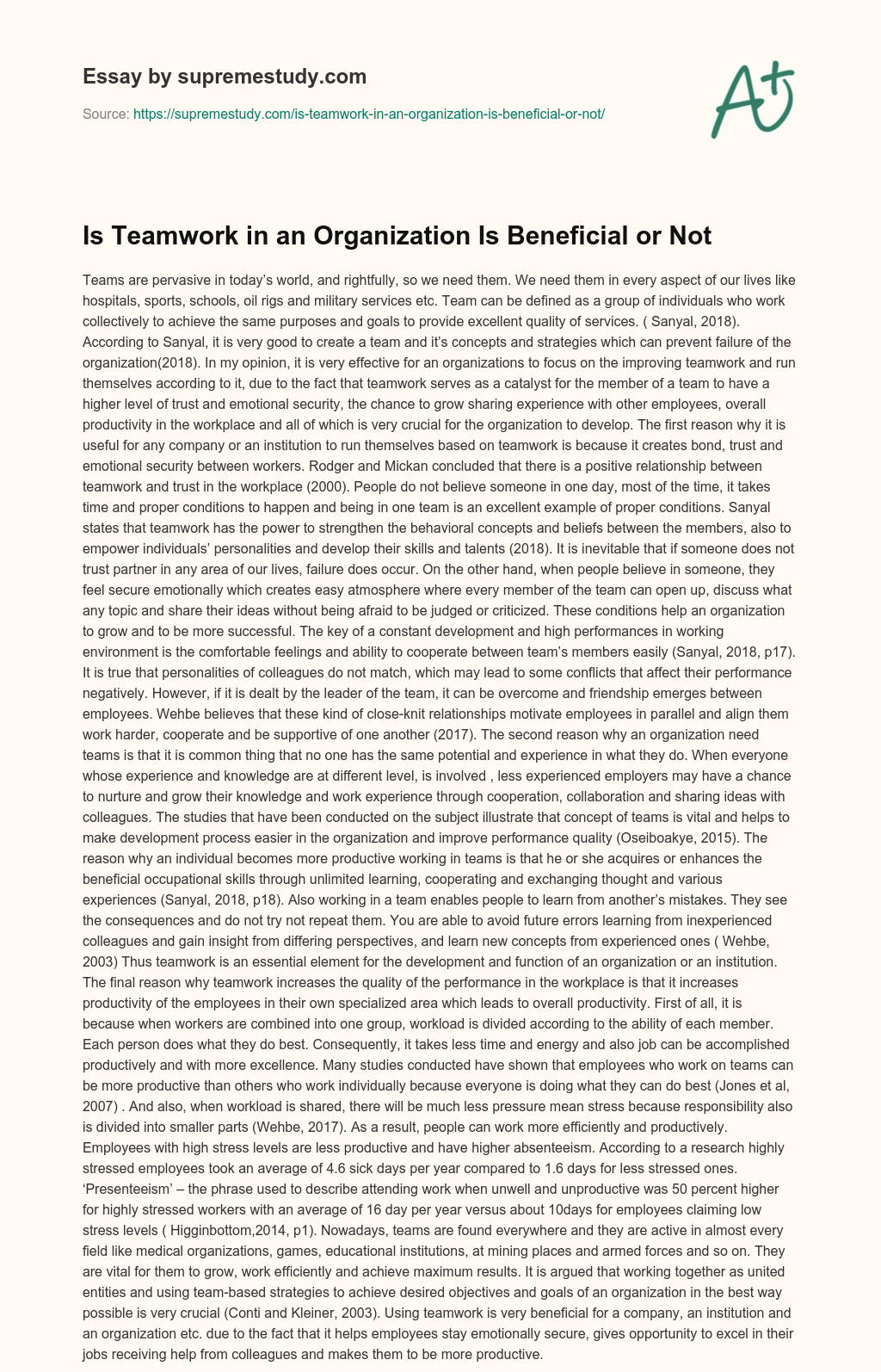 Is Teamwork in an Organization Is Beneficial or Not essay