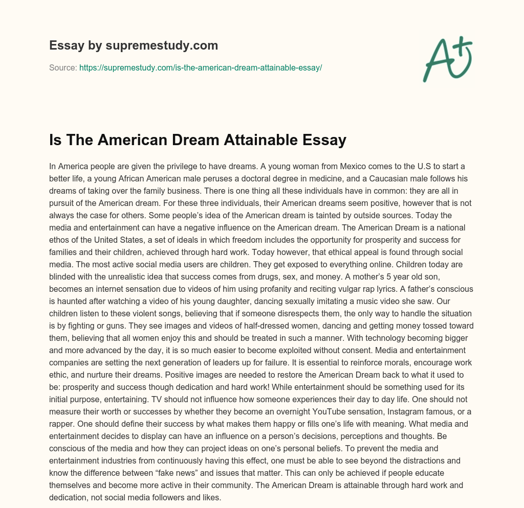 Is The American Dream Attainable Essay essay