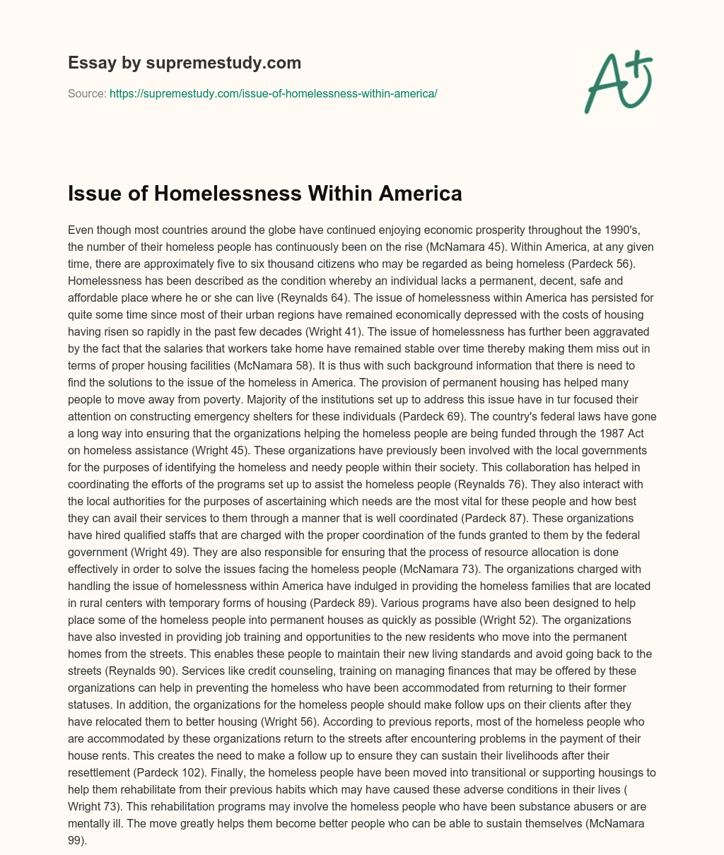 Issue of Homelessness Within America essay