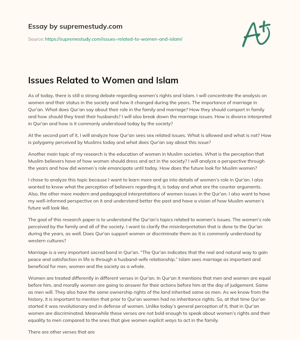 Issues Related to Women and Islam essay