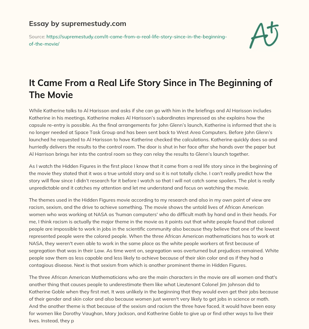 It Came From a Real Life Story Since in The Beginning of The Movie essay