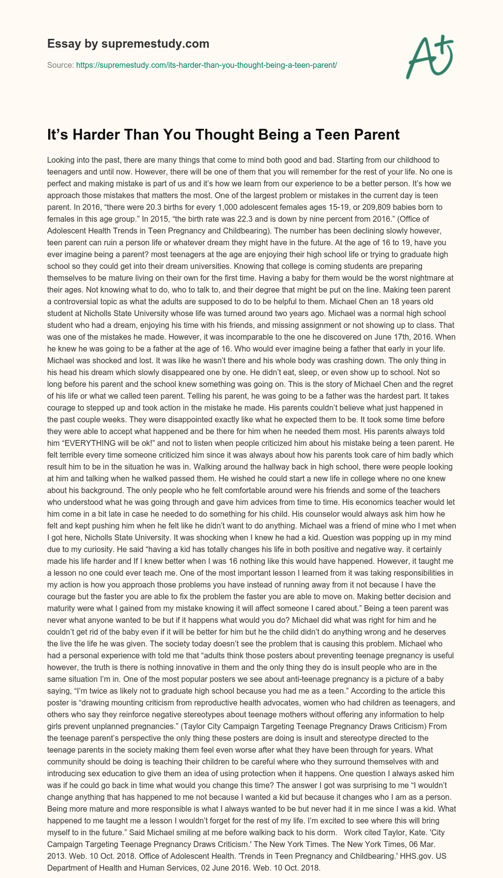 It’s Harder Than You Thought Being a Teen Parent essay