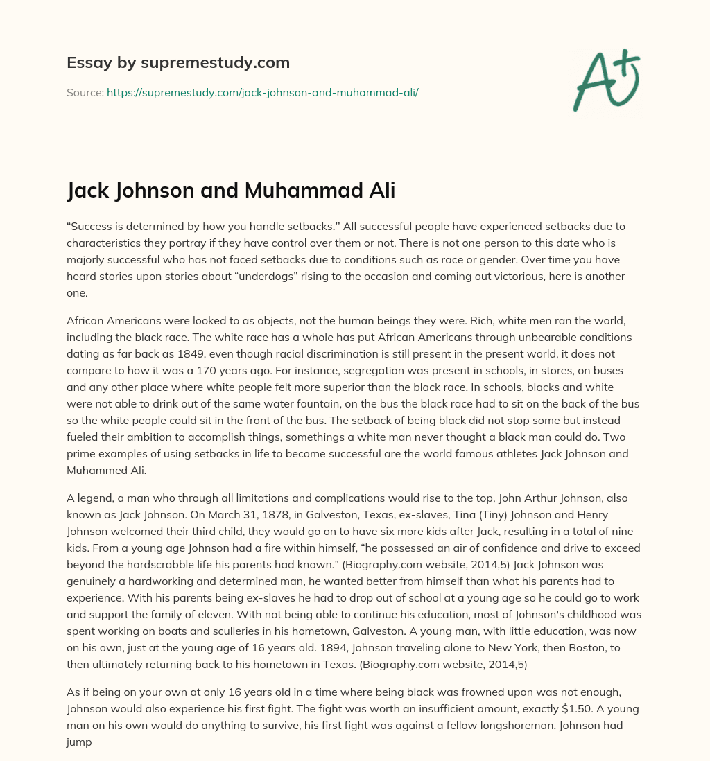 Jack Johnson and Muhammad Ali essay