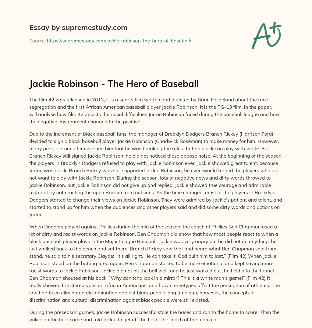 Jackie Robinson – The Hero of Baseball  essay