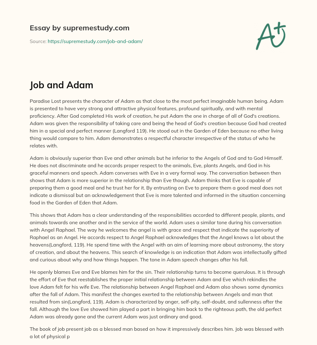 Job and Adam essay