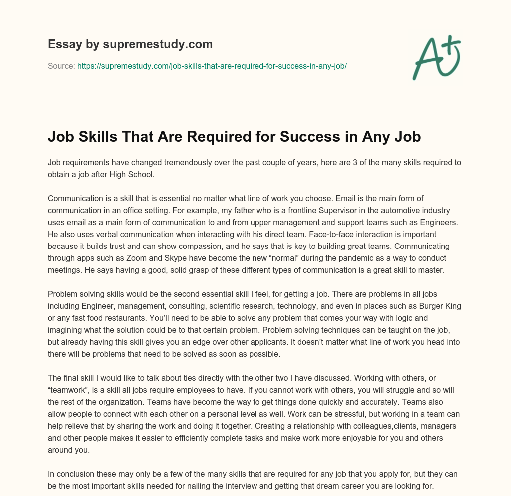 Job Skills That Are Required for Success in Any Job essay
