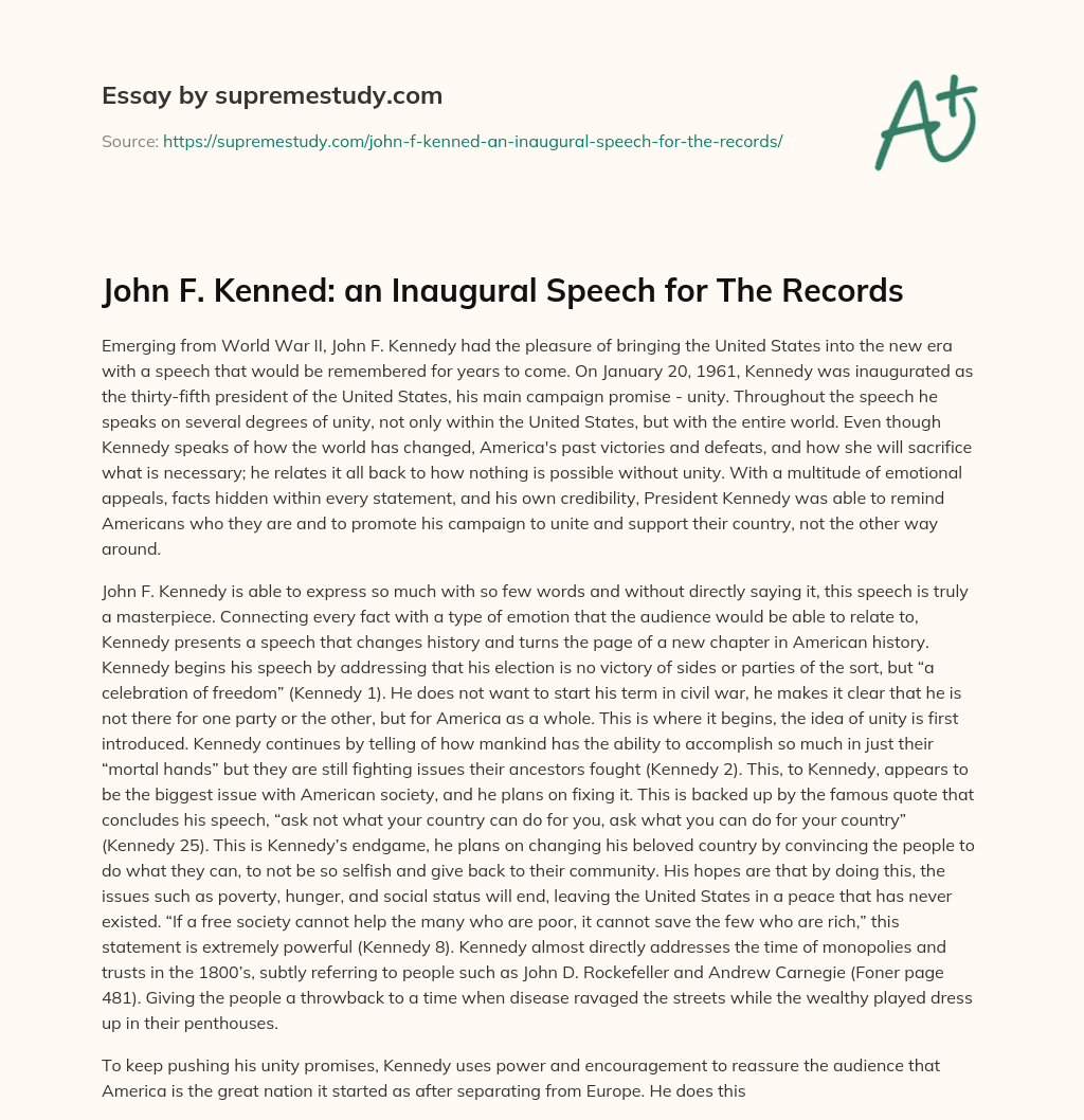 John F. Kenned: an Inaugural Speech for The Records essay