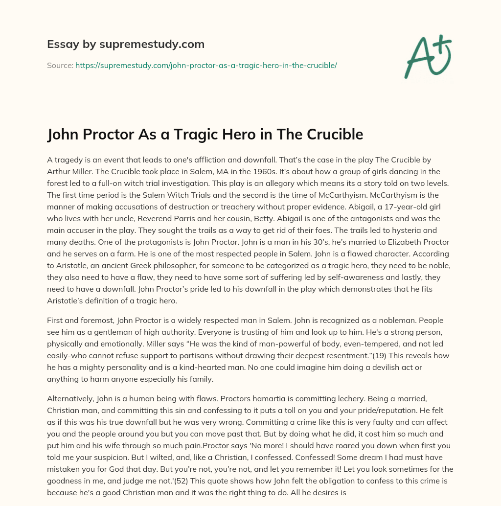 crucible essay on john proctor