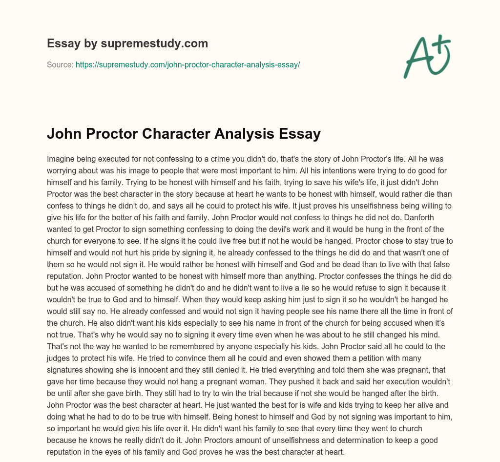 john proctor character analysis essay