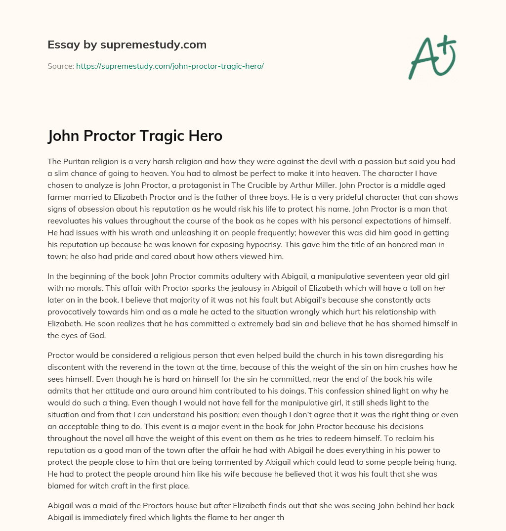 John Proctor Tragic Hero essay
