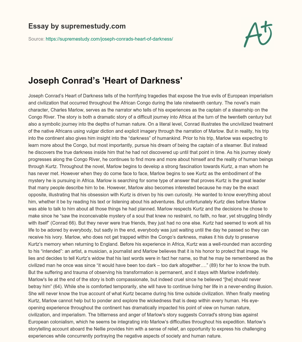 Joseph Conrad’s ‘Heart of Darkness’ essay