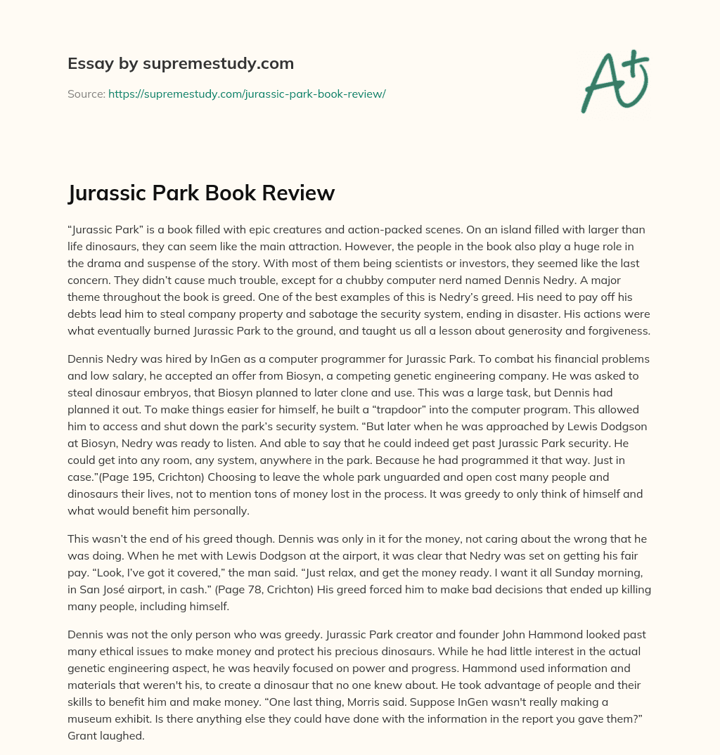 write an essay about jurassic park