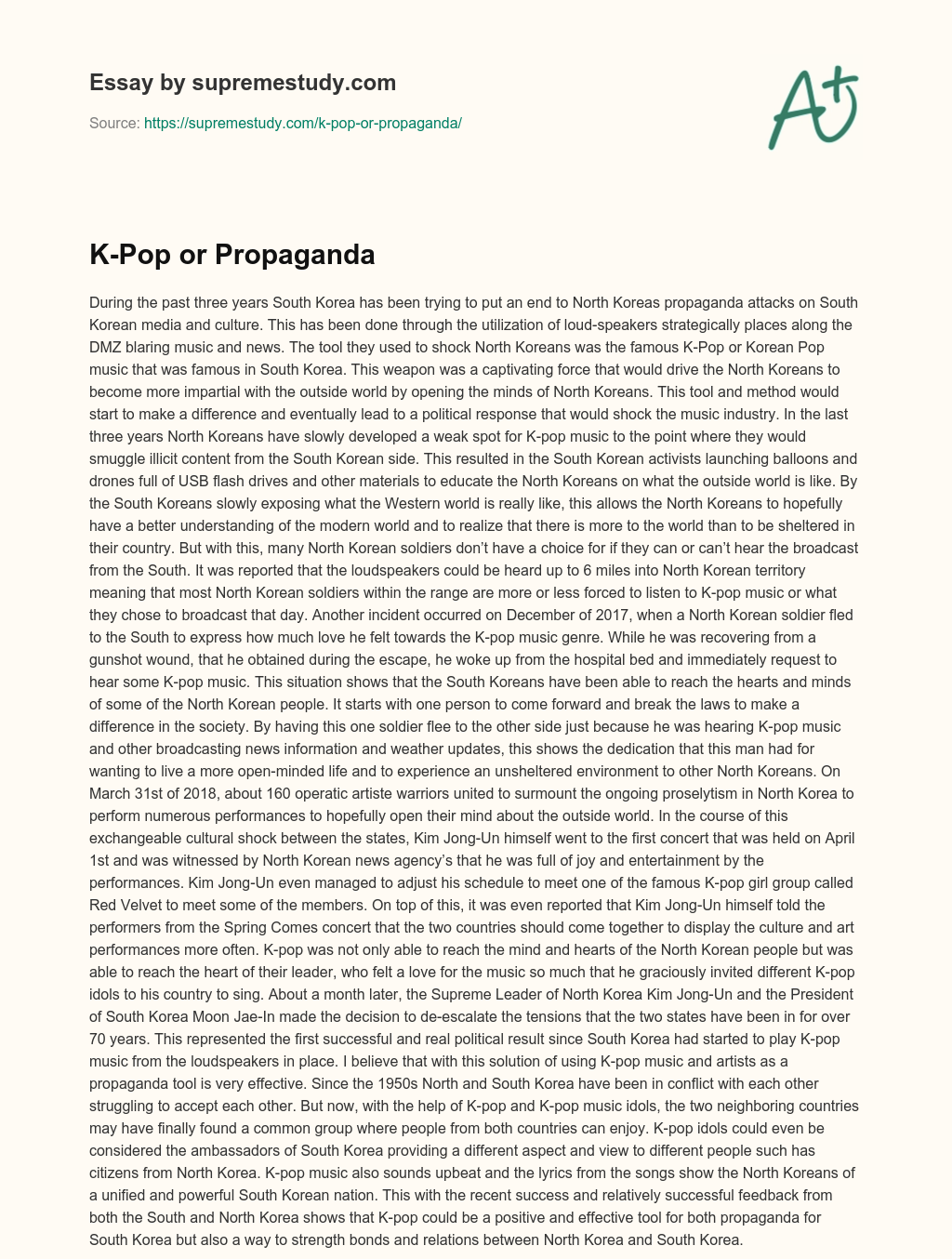 K-Pop or Propaganda  essay