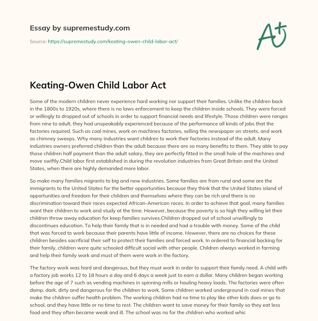 Keating-Owen Child Labor Act essay