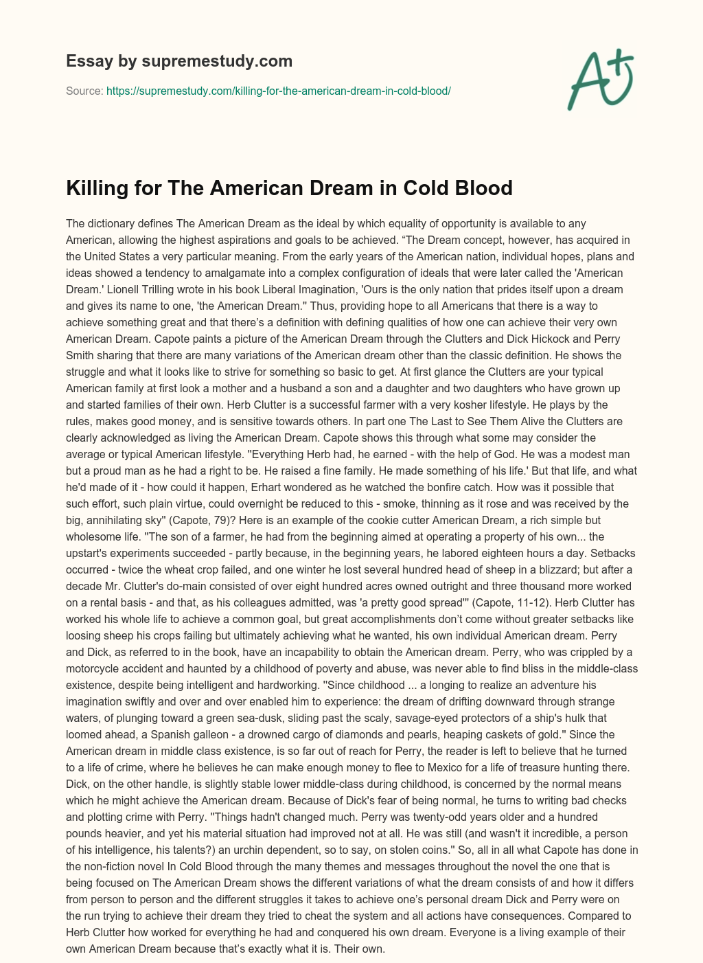 Killing for The American Dream in Cold Blood essay