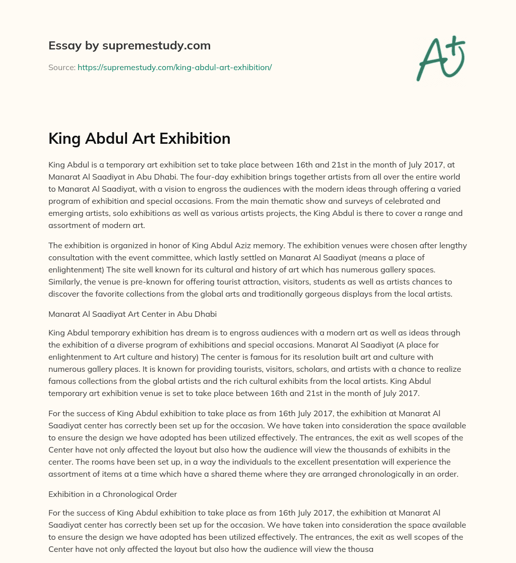 King Abdul Art Exhibition Free Essay Example 2199 Words SupremeStudy