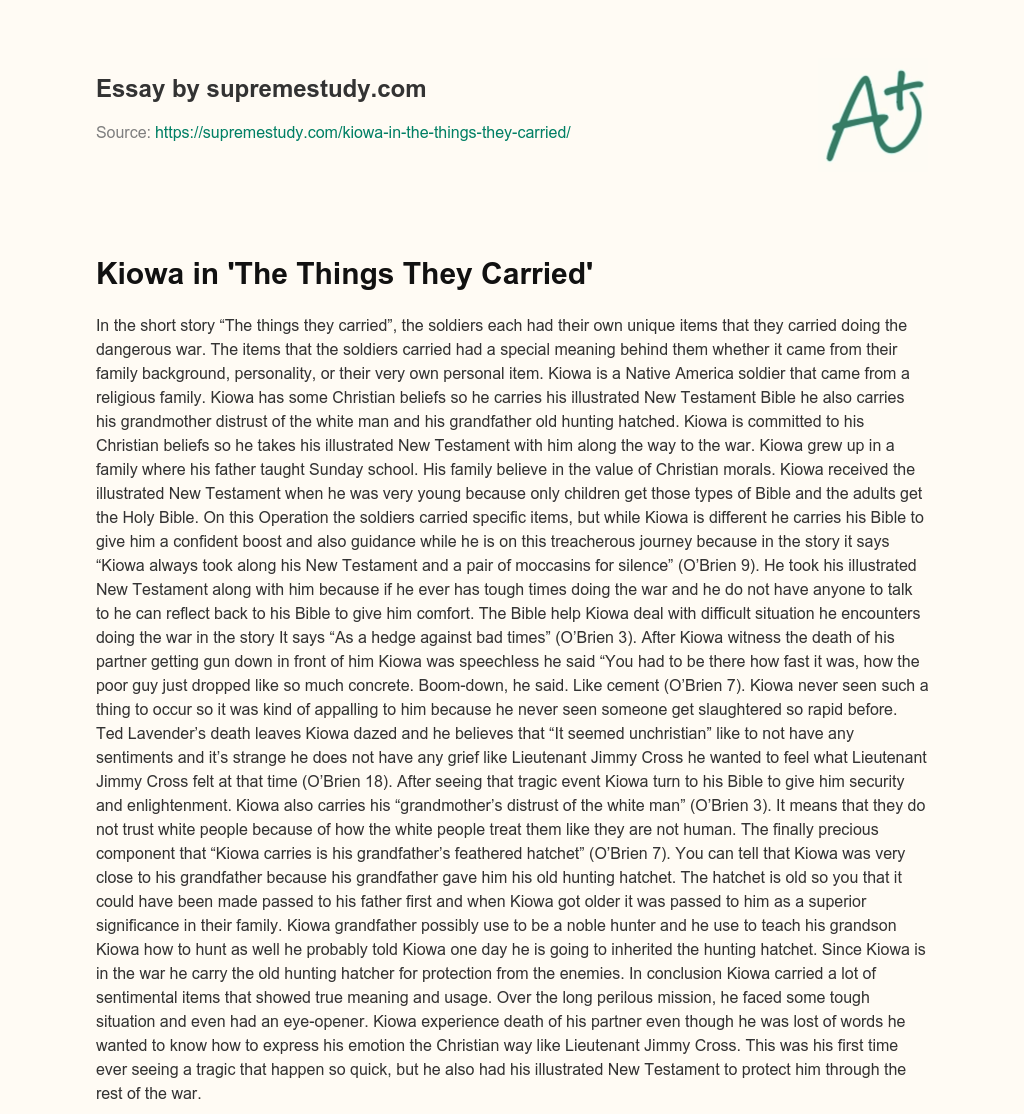 Kiowa in ‘The Things They Carried’ essay