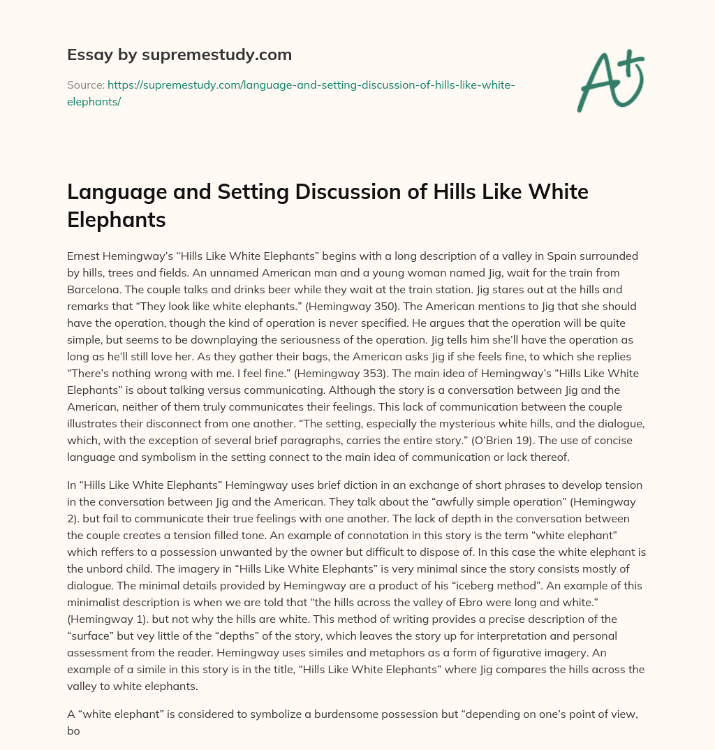 Language and Setting Discussion of Hills Like White Elephants essay