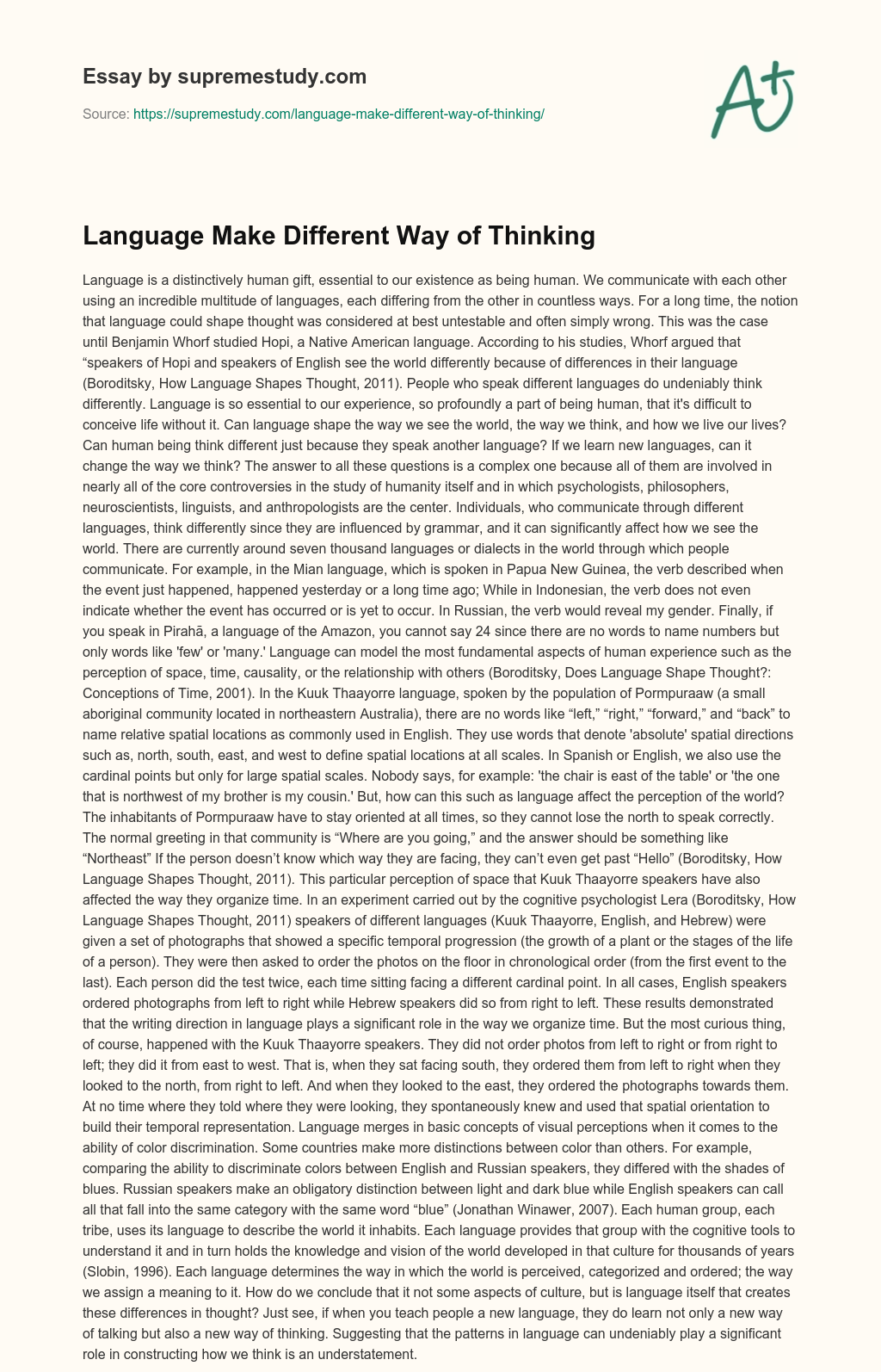 Language Make Different Way of Thinking essay
