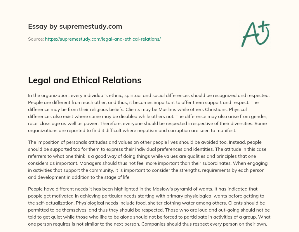Legal and Ethical Relations essay